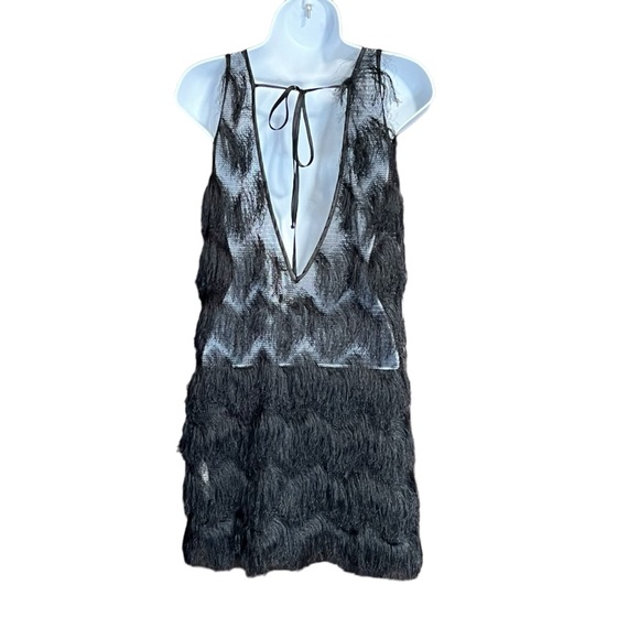 Plastic Island Sheer Tassel dress low back Women’s Medium in Black side‎ zipper - Picture 2 of 8